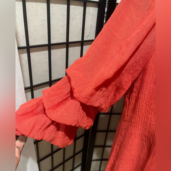 INDIGO ROSE DEEP CORAL OFF THE SHOULDER RUFFLED 3/4 SLEEVE DRESS SIZE 2X - Picture 10 of 11